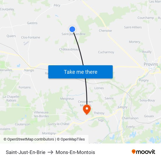 Saint-Just-En-Brie to Mons-En-Montois map