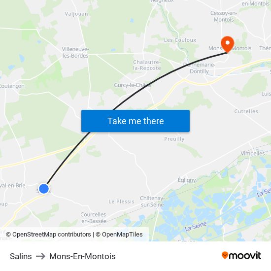 Salins to Mons-En-Montois map