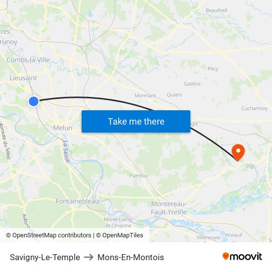 Savigny-Le-Temple to Mons-En-Montois map