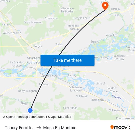 Thoury-Ferottes to Mons-En-Montois map