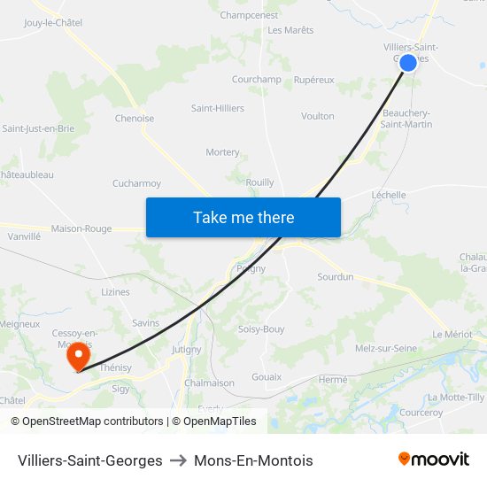 Villiers-Saint-Georges to Mons-En-Montois map