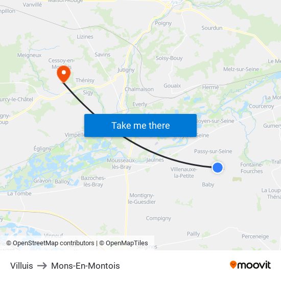 Villuis to Mons-En-Montois map