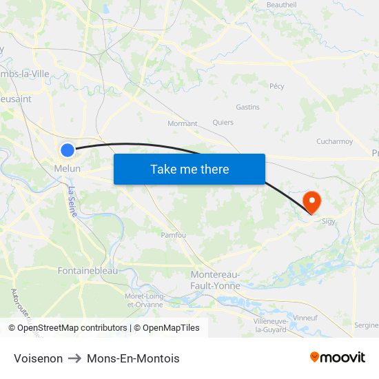 Voisenon to Mons-En-Montois map