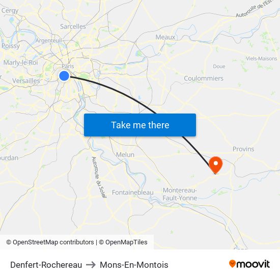 Denfert-Rochereau to Mons-En-Montois map