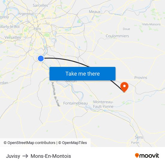 Juvisy to Mons-En-Montois map