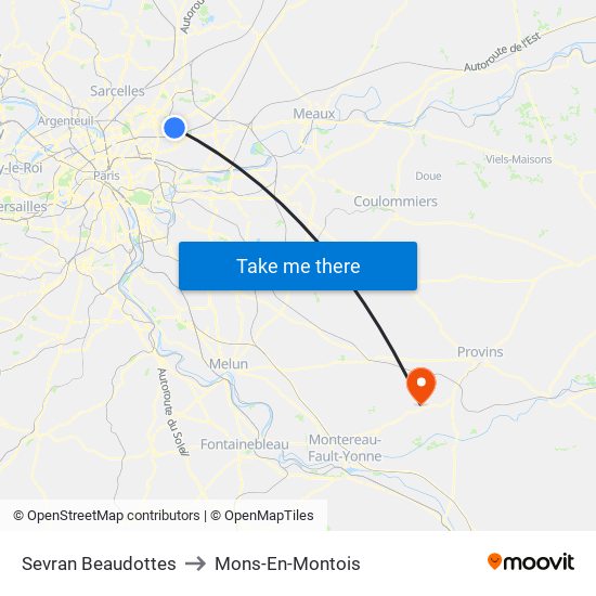 Sevran Beaudottes to Mons-En-Montois map