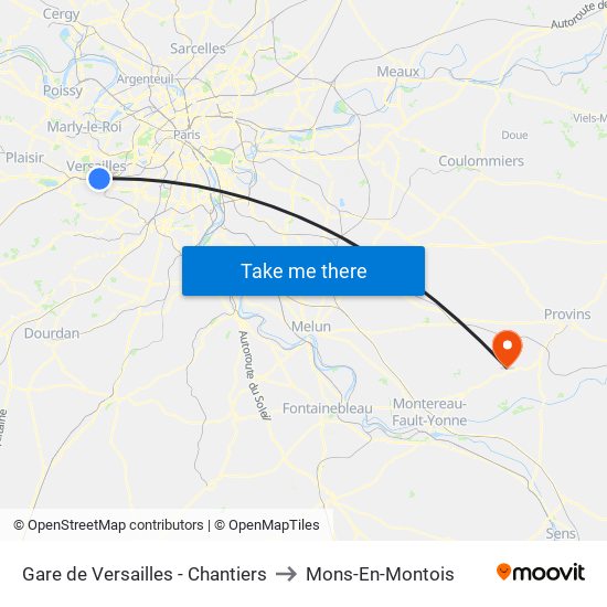 Gare de Versailles - Chantiers to Mons-En-Montois map