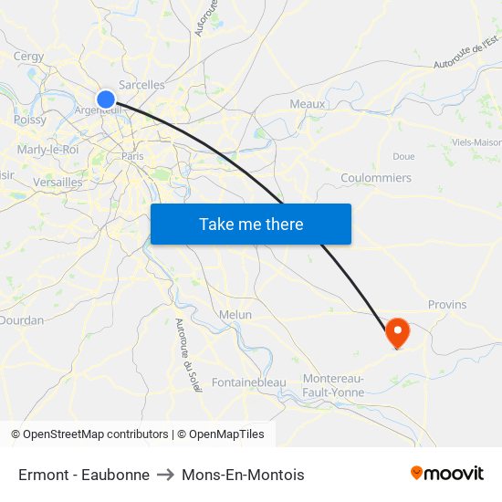 Ermont - Eaubonne to Mons-En-Montois map