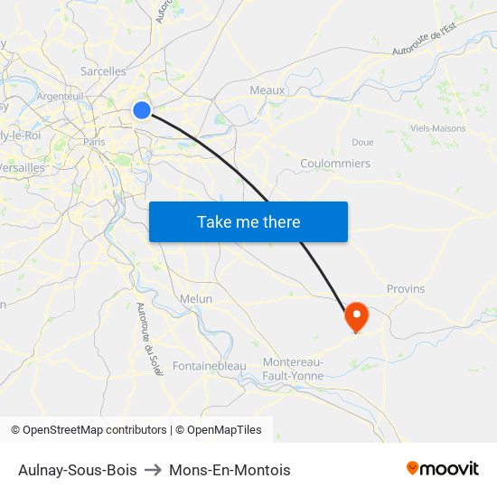 Aulnay-Sous-Bois to Mons-En-Montois map