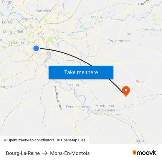 Bourg-La-Reine to Mons-En-Montois map