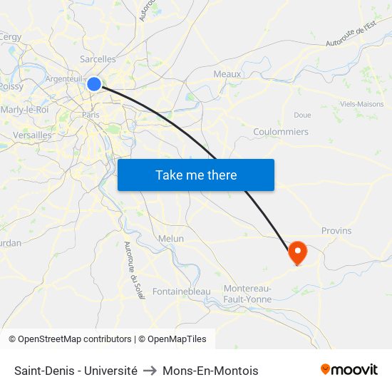 Saint-Denis - Université to Mons-En-Montois map