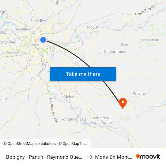 Bobigny - Pantin - Raymond Queneau to Mons-En-Montois map