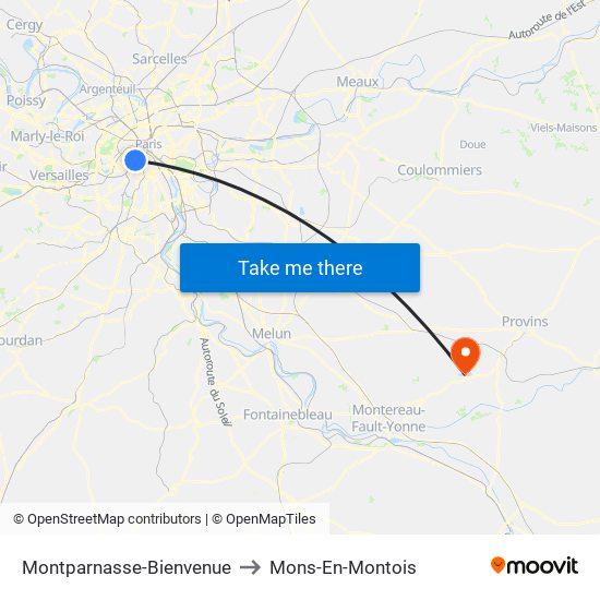 Montparnasse-Bienvenue to Mons-En-Montois map