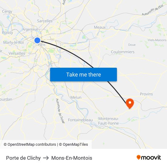 Porte de Clichy to Mons-En-Montois map