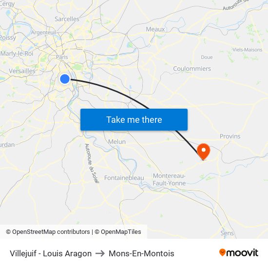 Villejuif - Louis Aragon to Mons-En-Montois map