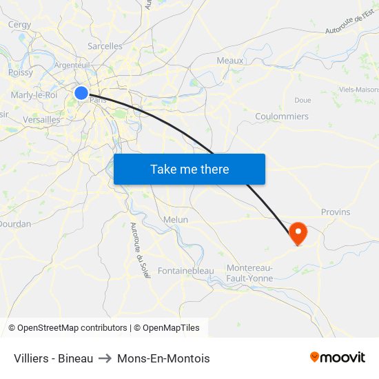 Villiers - Bineau to Mons-En-Montois map