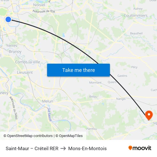 Saint-Maur – Créteil RER to Mons-En-Montois map