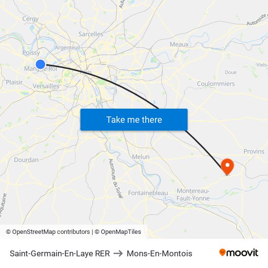 Saint-Germain-En-Laye RER to Mons-En-Montois map