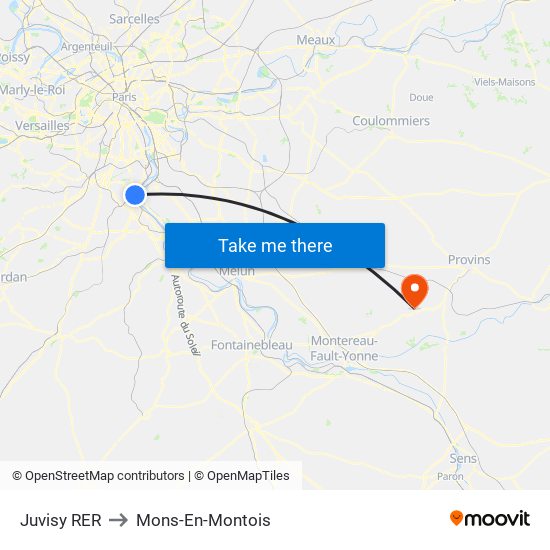 Juvisy RER to Mons-En-Montois map