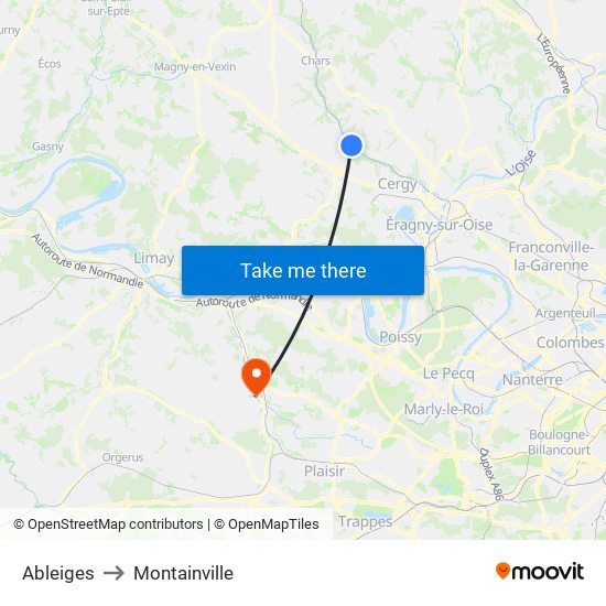 Ableiges to Montainville map