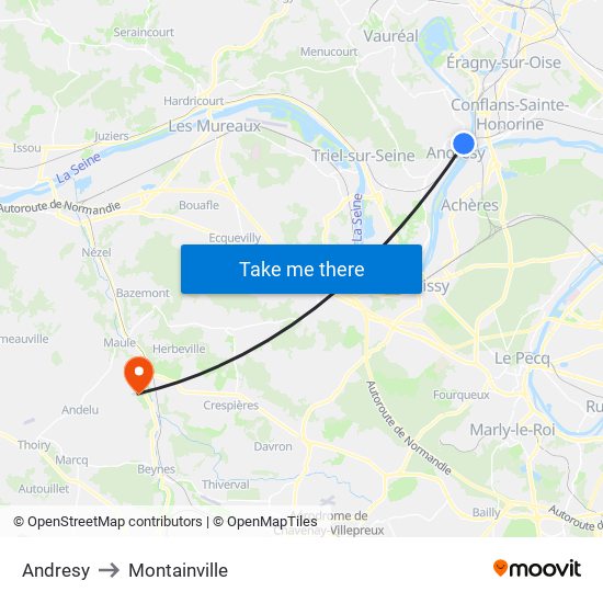 Andresy to Montainville map
