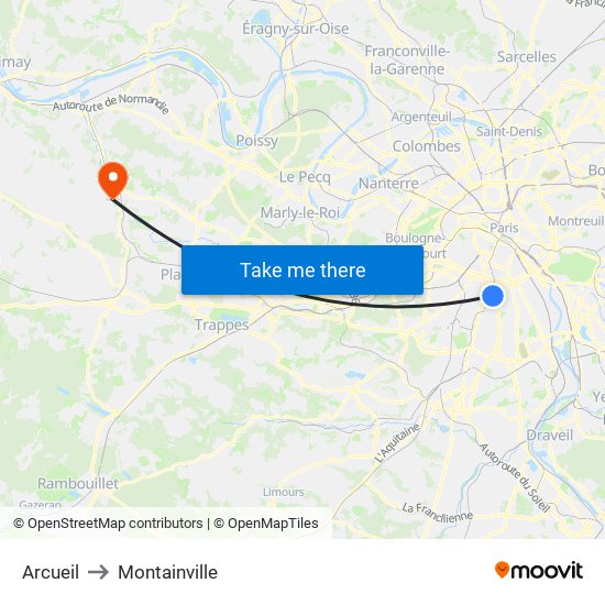 Arcueil to Montainville map