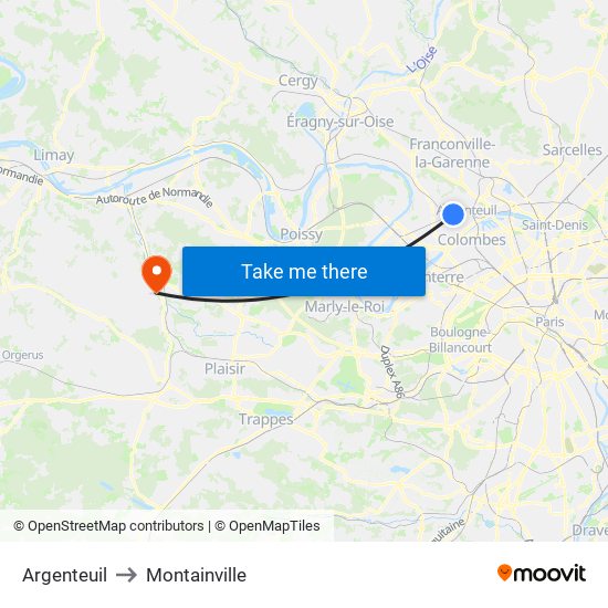 Argenteuil to Montainville map