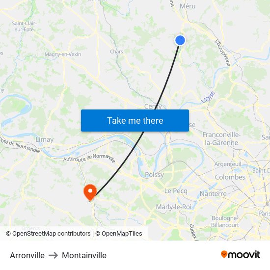 Arronville to Montainville map