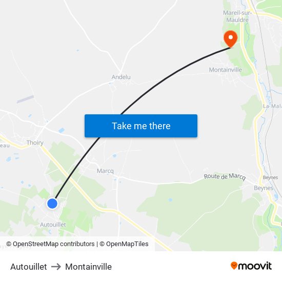 Autouillet to Montainville map