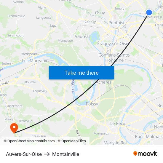 Auvers-Sur-Oise to Montainville map