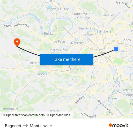 Bagnolet to Montainville map
