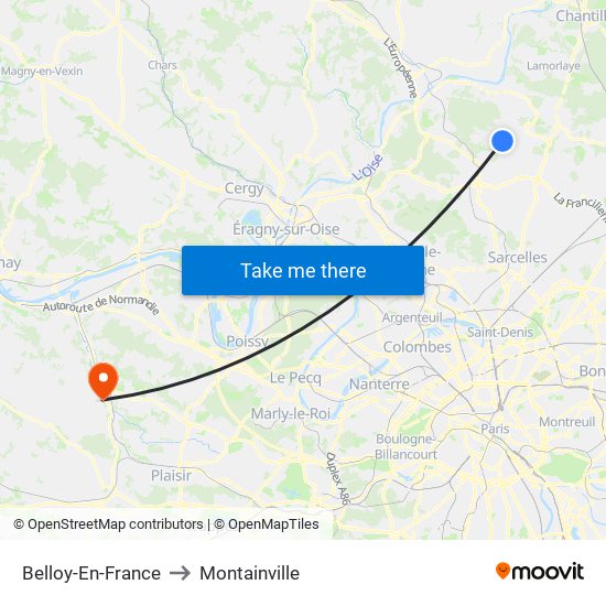 Belloy-En-France to Montainville map