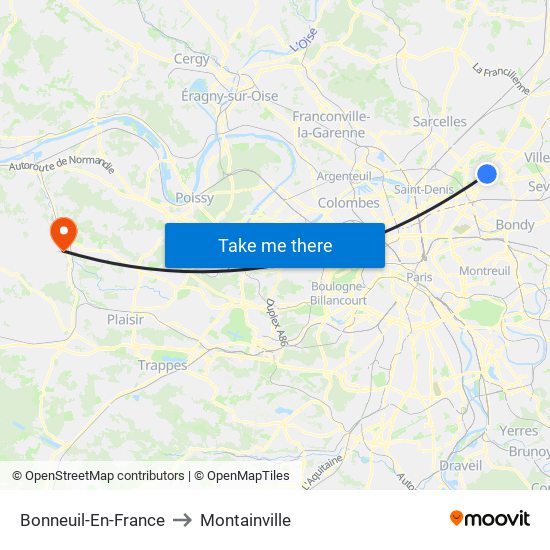 Bonneuil-En-France to Montainville map