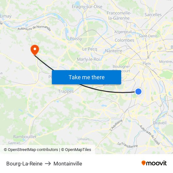 Bourg-La-Reine to Montainville map