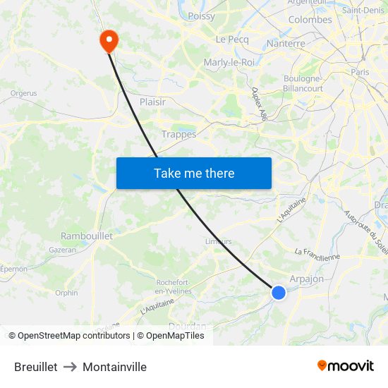 Breuillet to Montainville map