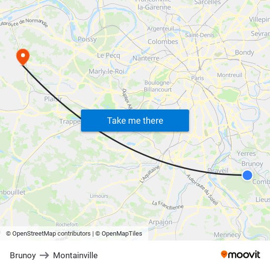 Brunoy to Montainville map