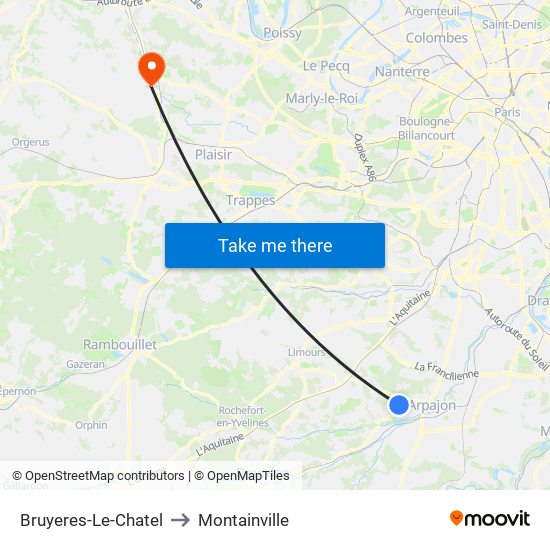 Bruyeres-Le-Chatel to Montainville map