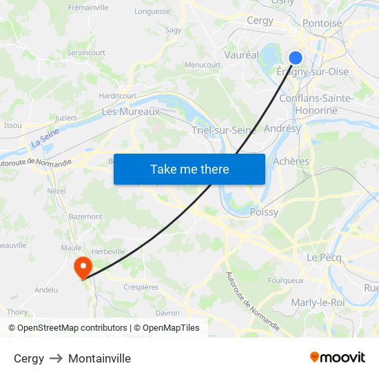 Cergy to Montainville map