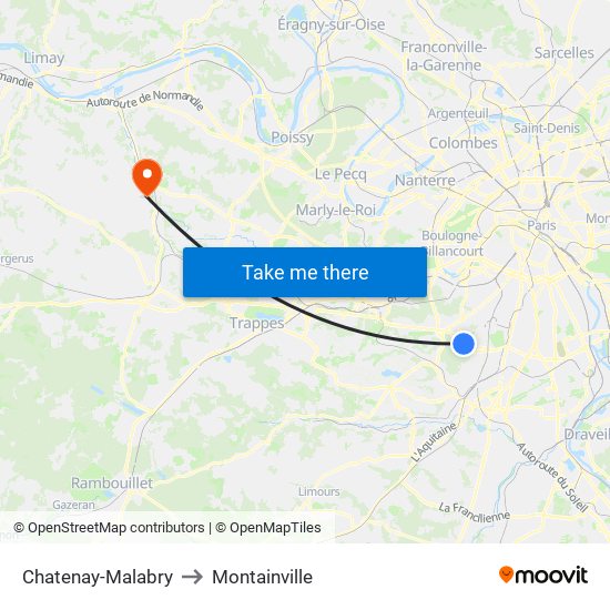 Chatenay-Malabry to Montainville map