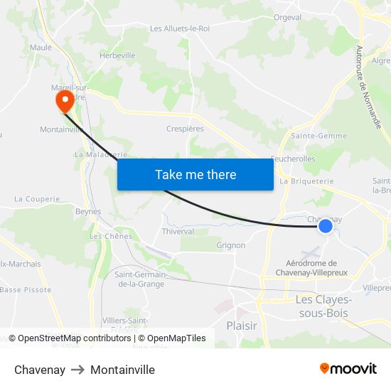 Chavenay to Montainville map