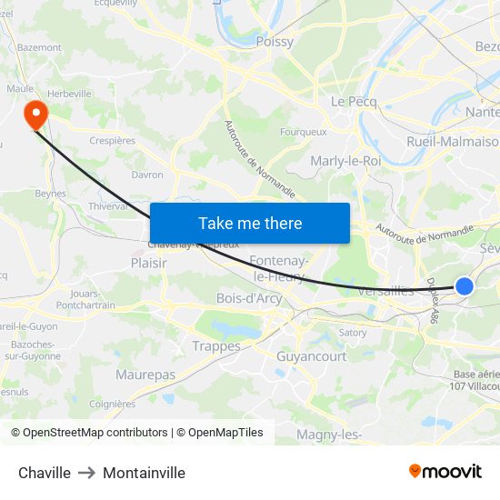 Chaville to Montainville map