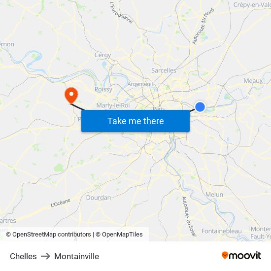 Chelles to Montainville map