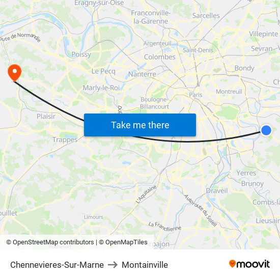 Chennevieres-Sur-Marne to Montainville map