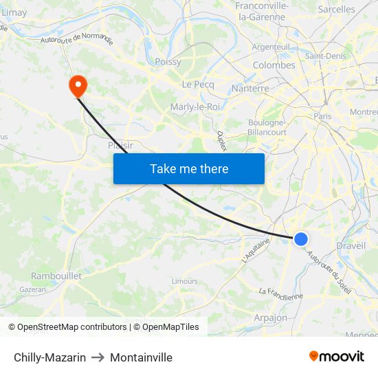 Chilly-Mazarin to Montainville map