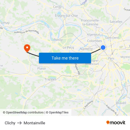 Clichy to Montainville map