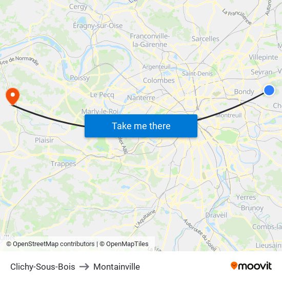Clichy-Sous-Bois to Montainville map