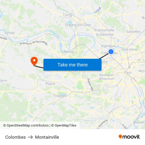 Colombes to Montainville map