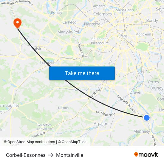 Corbeil-Essonnes to Montainville map