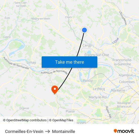 Cormeilles-En-Vexin to Montainville map