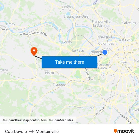 Courbevoie to Montainville map